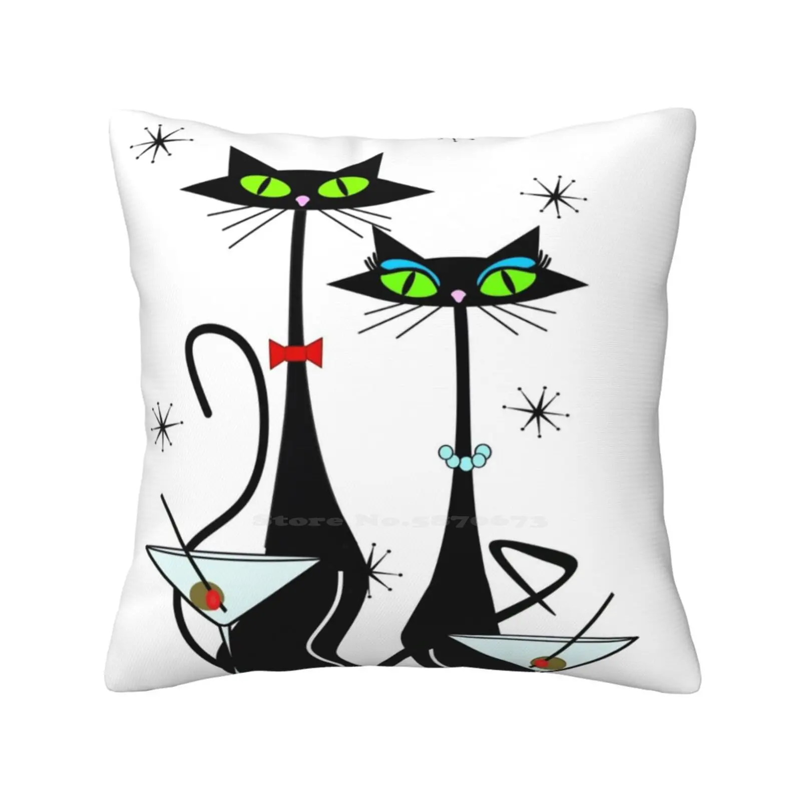 

Atomic Cats Time Pillow Cover Hug Pillowcase Atomic Cat Atomic Art Cat Mid Century Cat Black Cat Beach Cat 1960S Cat 1950S Cat