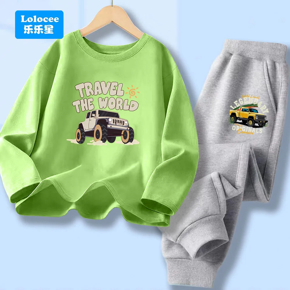 Kids Clothes Set Spring Autumn Long Sleeve T-shirt Top & Pants 2pcs Sets Boys' Off-road Car Printed Tracksuit Sport Outfit YYSJ1