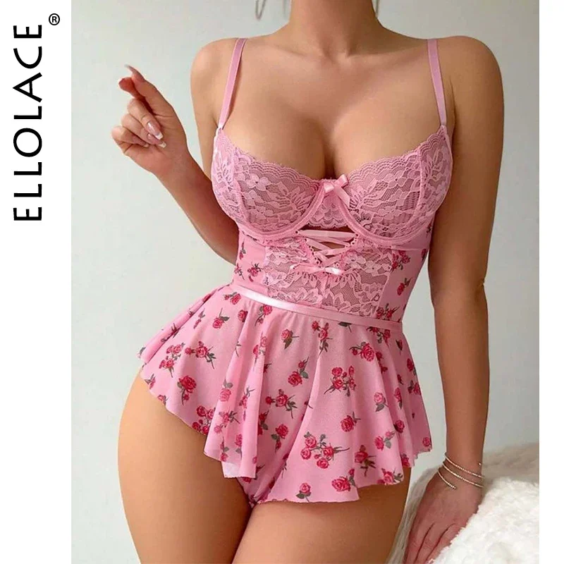 

Ellolace сексуальное нижнее белье без цензуры кокетка с цветочным принтом танцовщица боди милое кружево сетка мини-боди красивая ткань для куклы для взрослых