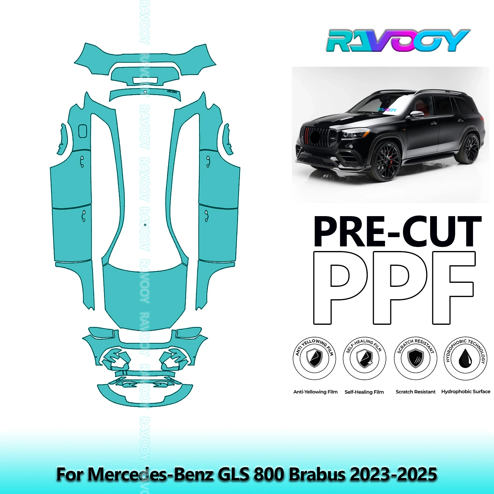 

Full Vehicle Clear Bra Precut PPF Paint Protection Film For Mercedes-Benz GLS 800 Brabus 2023-2025