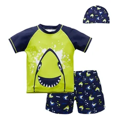 Summer Children Swimsuit Boys With Shorts Shark Printing Kids Boy Sports Suit Hat Swimwear Kids Boardshort Praia Menino