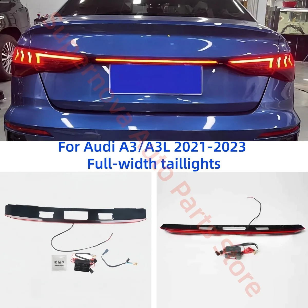 Fit for Audi A3/A3L 2021-2023 Through tail light Decoration Modification LED Brake lights Flowing Light Turn signal Trunk light