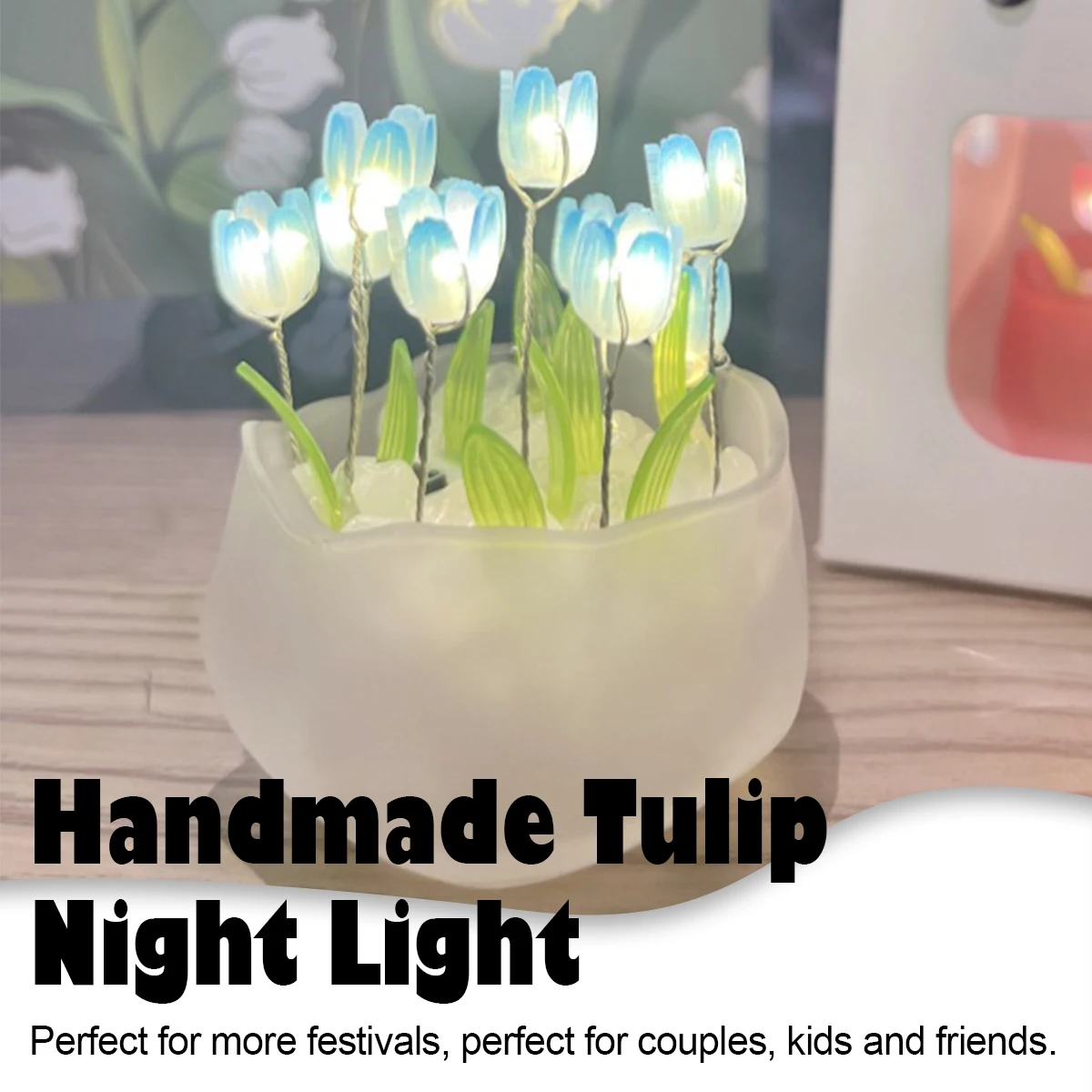 Tulip Led Night Light Diy Atmosphere Lamp Decor Powered Ornaments Battery Pink/White Pumpkin Cup Birthday Home Decoration Lights