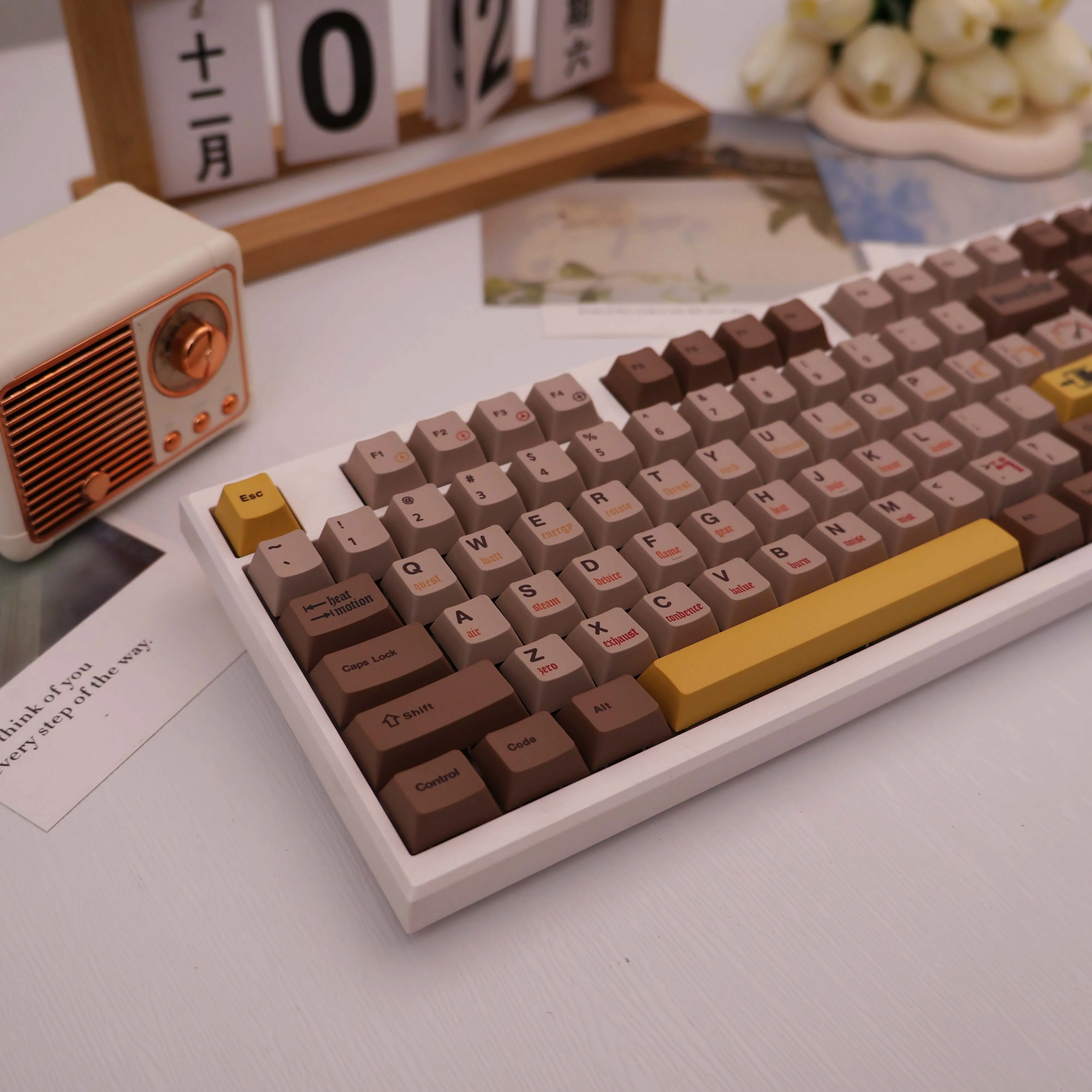140+ Keys Retro Steam Age PBT Dye Sub Cherry Profile Keycaps with 7U Split Space for 61/68/87/104 MX Switch