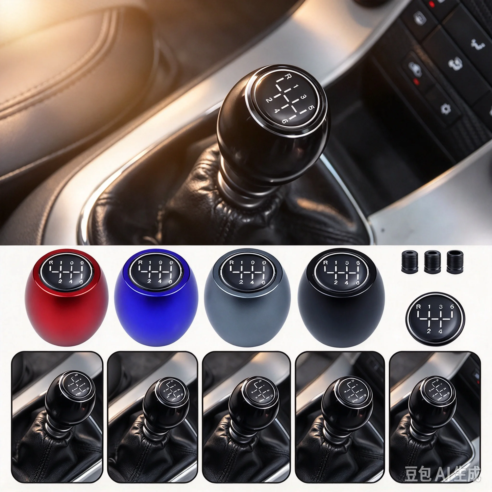 5 6 Speed Car Universal Gear Shift Knob Car Shifter Stick Handle Lever With 3 Adapters AT MT Auto Manual Transmission