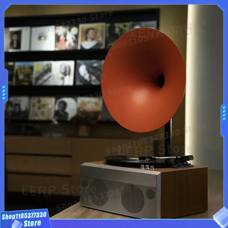 Retro Vinyl Record Player Bluetooth Speaker USB Playback Portable Phonograph Orange Big Sound Wireless Music Device for Home
