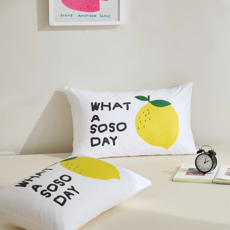 2pcs 48*74cm Pure Cotton Pillowcase Fashion Dopamine Letter Fruit Pear Printing Pillow Cover Home Bed Decor Adult Kids Bedding