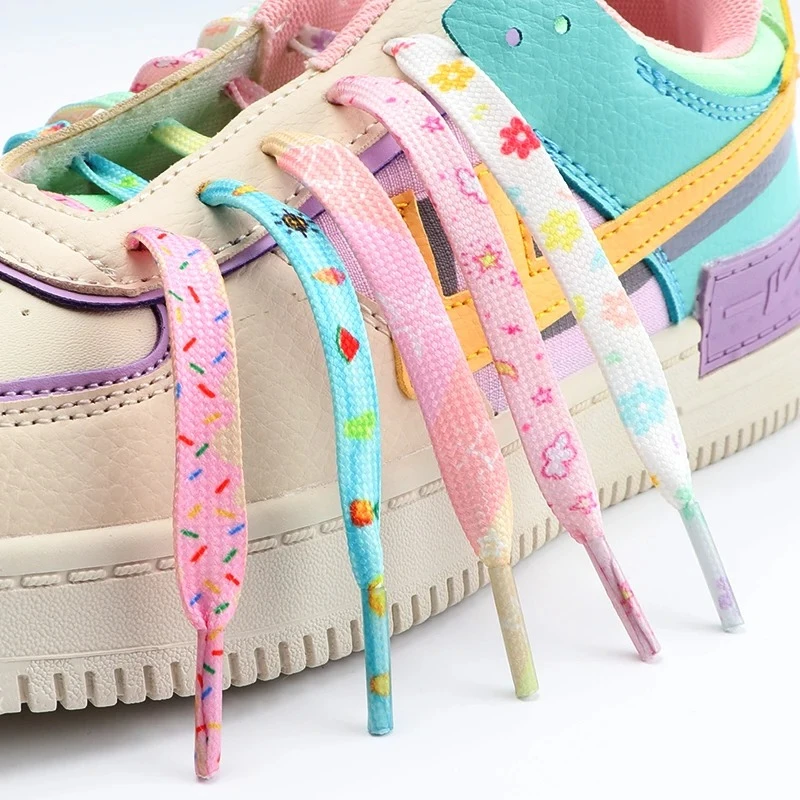 Flat Star Fruit Flowers Shoelaces for Sneakers Colorful Cartoon Cute Pattern Printing Shoe Laces Sports Casual Canvas Shoelaces