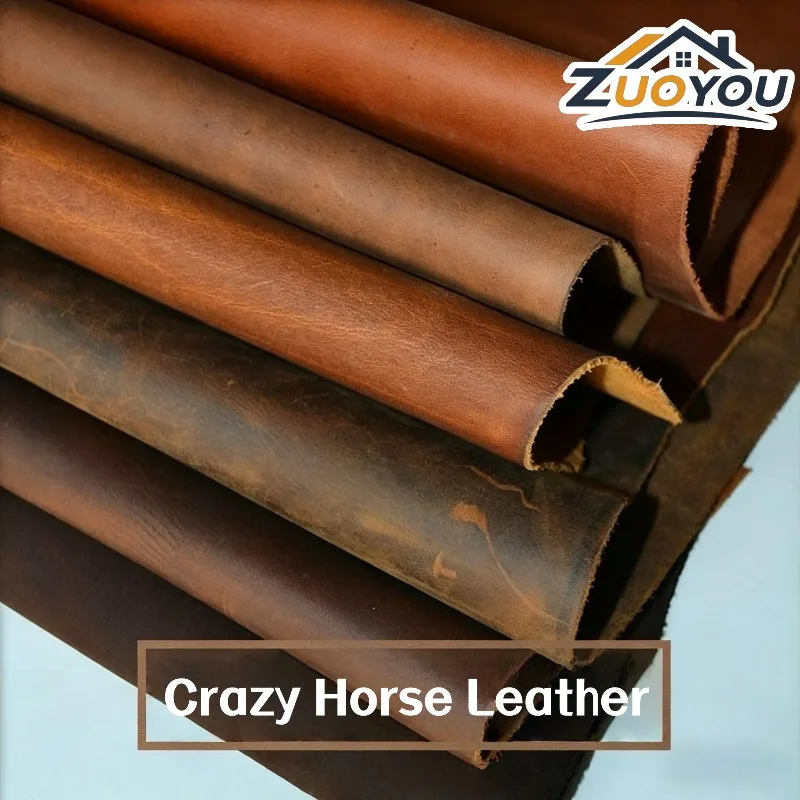Cuir véritable Crazy Horse pleine fleur de vachette pour artisanat DIY, portefeuilles, ceintures, sacs, couvertures de livres, étuis à couteaux 1.5-1.7mm