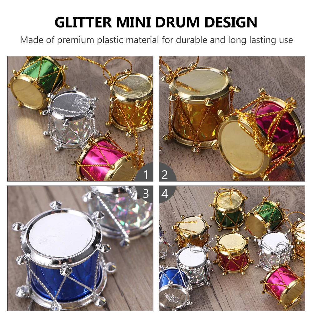 

60Pcs Mini Drum Hanging Ornaments Colorful Glitter Christmas Decorations Xmas Tree Pendant Home Party Supplies