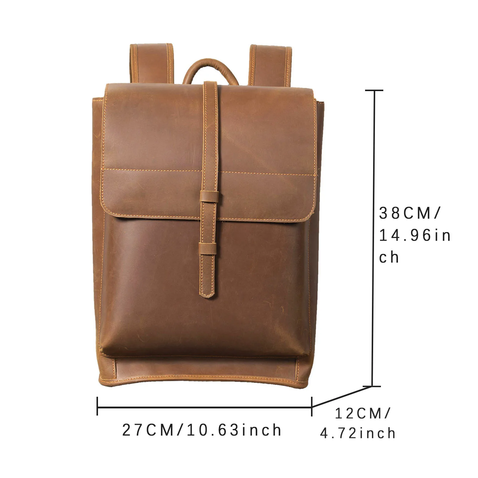 S.WORKER Vintage Echtleder 14" Laptop-Rucksack Herren Casual Preppy Schultasche Crazy Horse Rindsleder Tasche – Detail 3