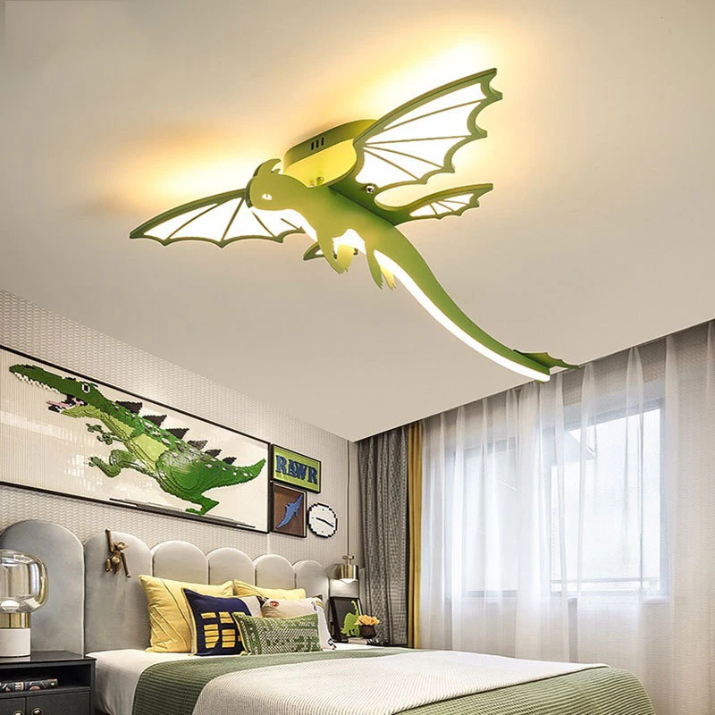 Children's Room Flying Dragon Ceiling Lamps Golden Green Fire Breathing Dragon Warm Cute Baby Room Boy Bedroom Ceiling Lights