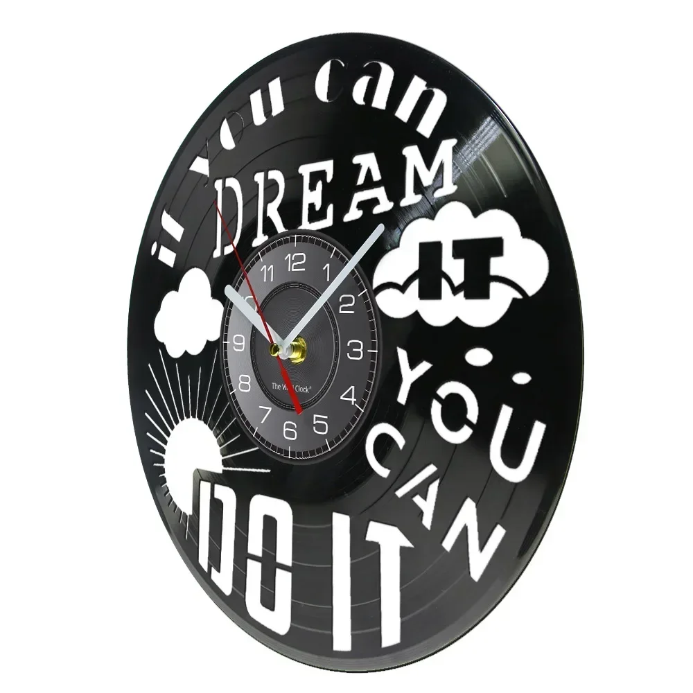 If You Can Dream It You Can Do It Inspirational Quote Carved Album Music LP Clock for Bedroom Positive Saying Vinyl Record Clock