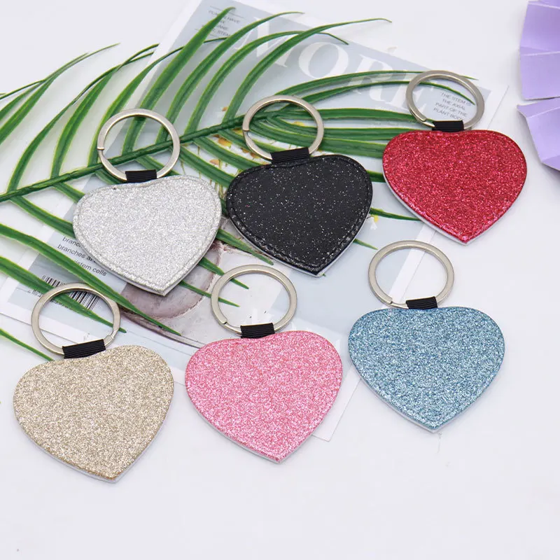 100pcs/lot Blank Sublimation Shiny PU Pendant Tags Side Glittering Keychains DIY Printing Heat Transfer Print