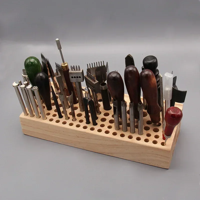 1 piece of 46/98 hole wooden leather tool storage box, screwdriver carving punching tool holder, process bracket,multifunctional