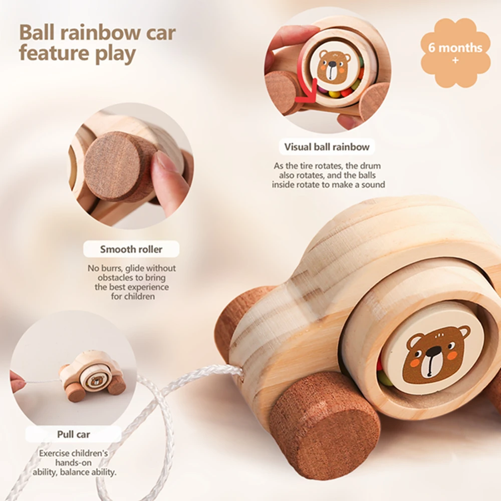 Wooden Baby Montessori Toys Wooden Cartoon Bear Ball Bearing Car Parent-child Puzzle Early Educational Toys For Children Gift