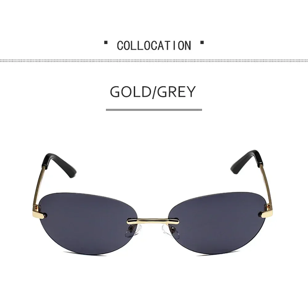 Neue Retro Modische Rahmenlose Cat Eye Luxuriöse Hochtemperament Sonnenbrille Neutral Outdoor Reise UV400 Beständig Sonnenbrille – Detail 9