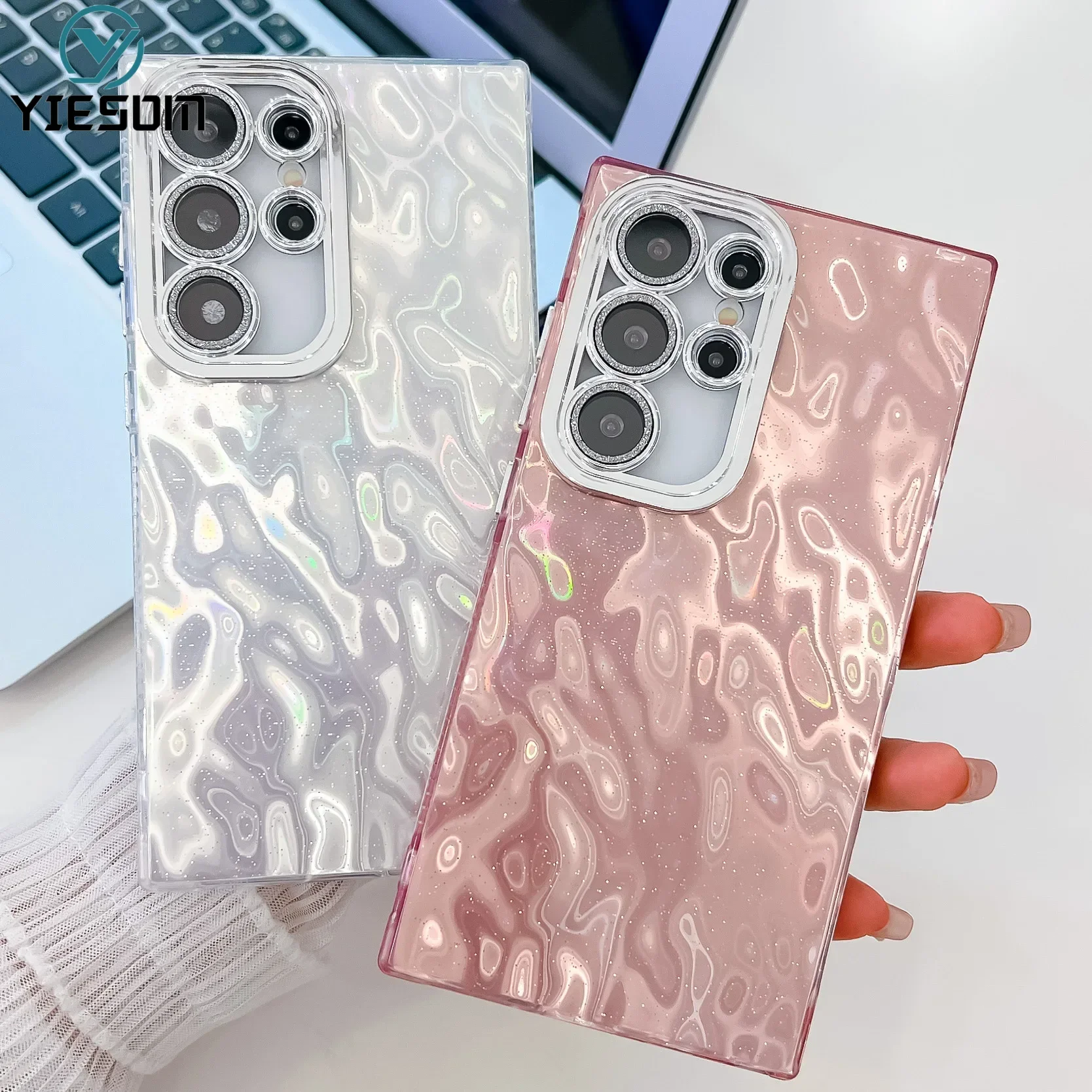 Laser Fold Tinfoil Phone Case for Samsung Galaxy S24 S23 Ultra S24 Plus S24FE Shockproof Glitter Camera Protection Cover