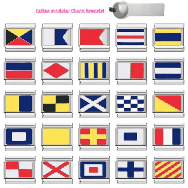 Fashion Navy Ship International Maritime Signal Code Nautical Flag Charm Links Fit 9mm Stainless Steel Bracelet Wholesale