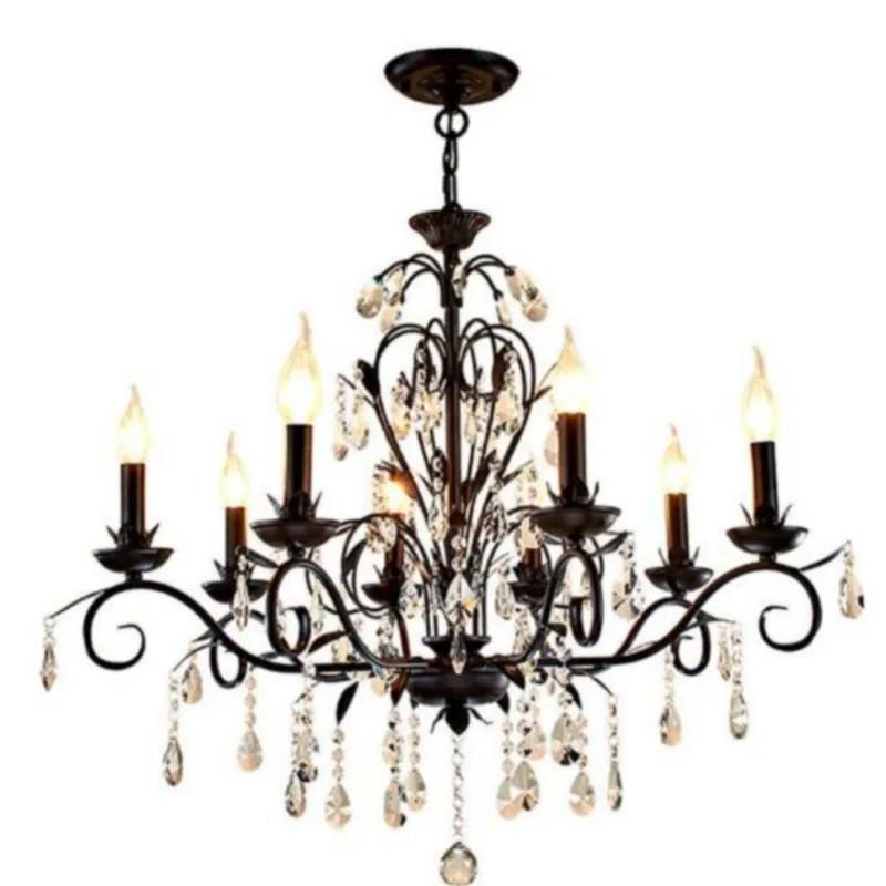 

Vintage black crystal candle chandelier European style medieval living room bedroom atmosphere high sense