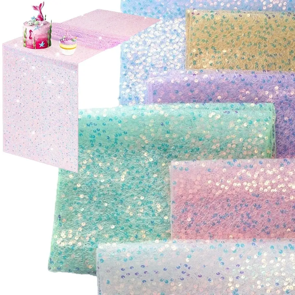 Decorative Table Runner Sequin Table Runner Sequin Fabric Sparkling Surface Glitter Table Runner 30cmx180cm Iridescent Shimmer