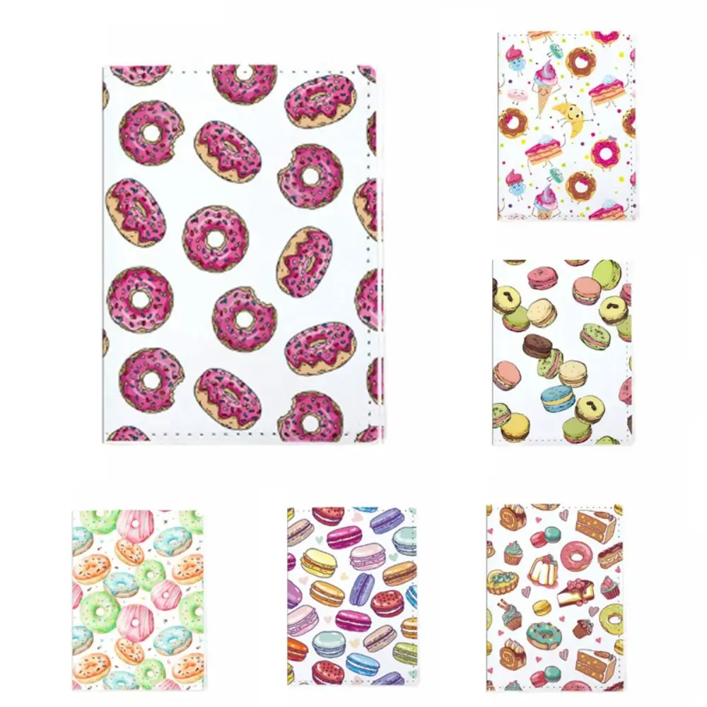 Bolsa de pasaporte multifuncional de cuero PU para hombres y mujeres, funda de pasaporte de dibujos animados lindos, accesorios de viaje, Donut, nuevo