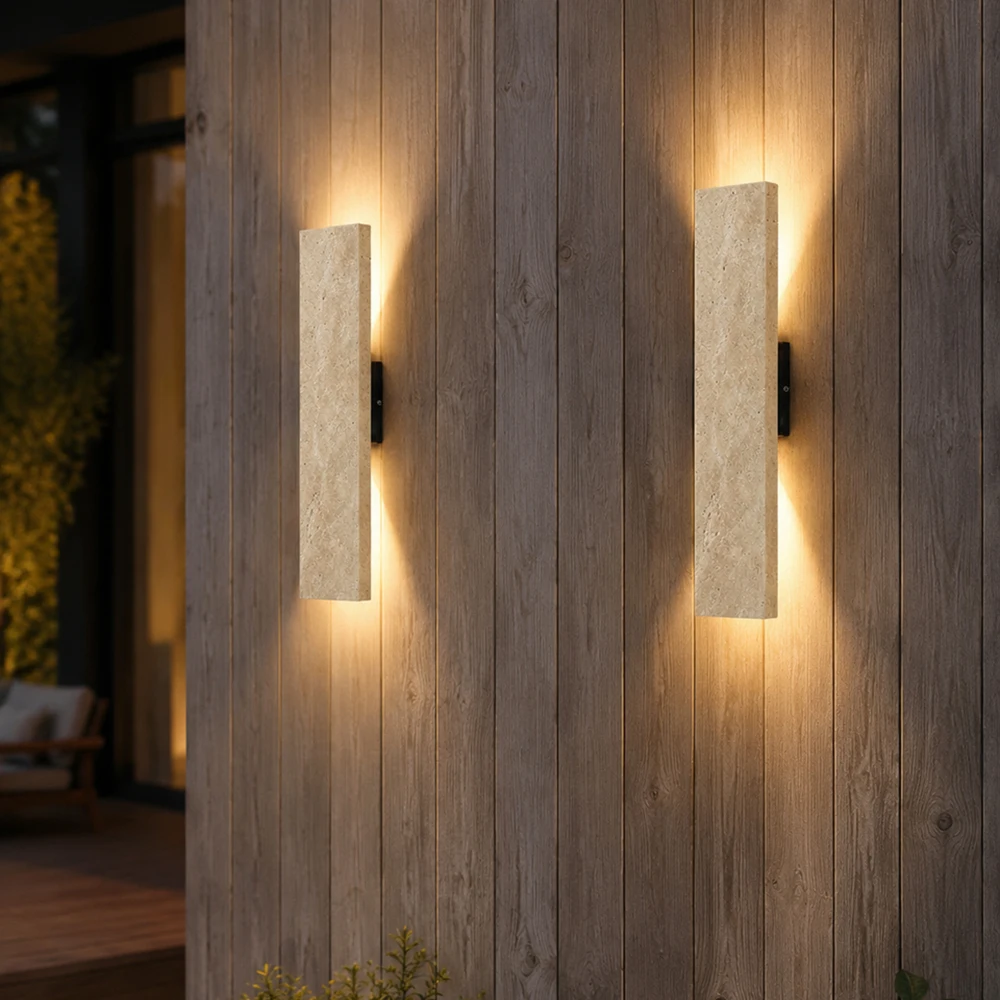 Modern Yellow Travertine LED Wall Sconce IP65 Waterproof Outdoor Indoor Wall Light for Living Room Courtyard Corridor Lamp