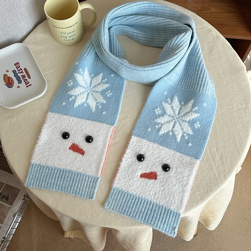 لطيف الحلو السماء الزرقاء سنو رجل وشاح متماسكة للجنسين شتاء سعيد دافئ تقليد المنك الصوف منديل بنين بنات هدية
