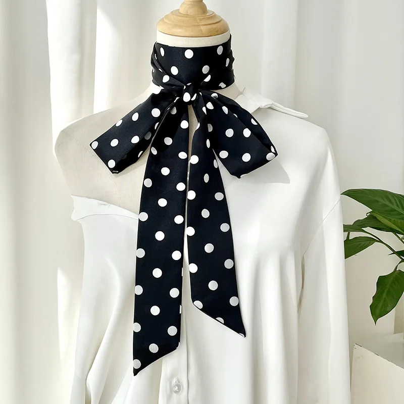 200cm Polka Dot Scarf for Women Thin Long Narrow Tie Pointed End Neck Scarf Korean Style Bag Shirt Ribbon