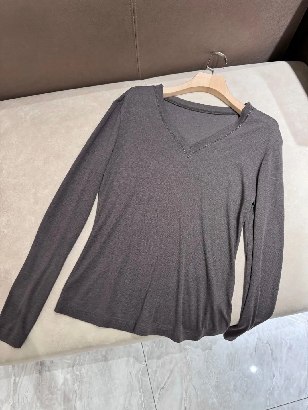 Ultra-thin V-neck long sleeved base top for casual comfort