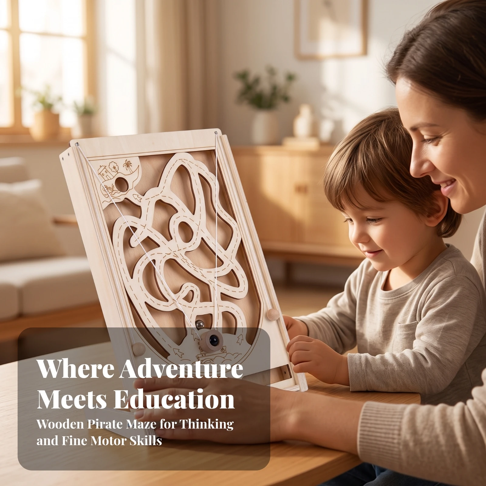 Wooden Marble Maze Game Educational Wooden Labyrinth Maze Game Natural Smooth for Children, Playroom, Classroom