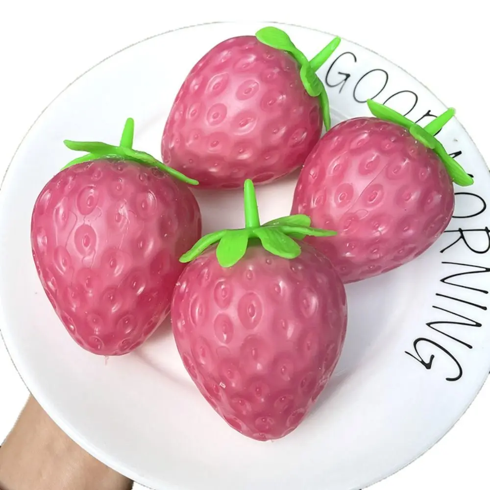 Simulated Color-changing Discolored Strawberries Squeeze Toy Sensory Toy TPR Pinch Decompression Toy Fidget Toy Kids Tricky Doll