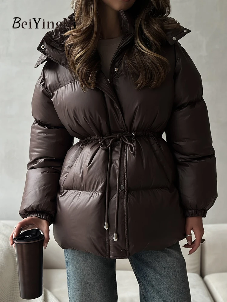 

Beiyingni тонкие женские пальто на шнурке, зимние утепленные хлопковые стеганые куртки с капюшоном, женские мягкие повседневные черные уличные куртки