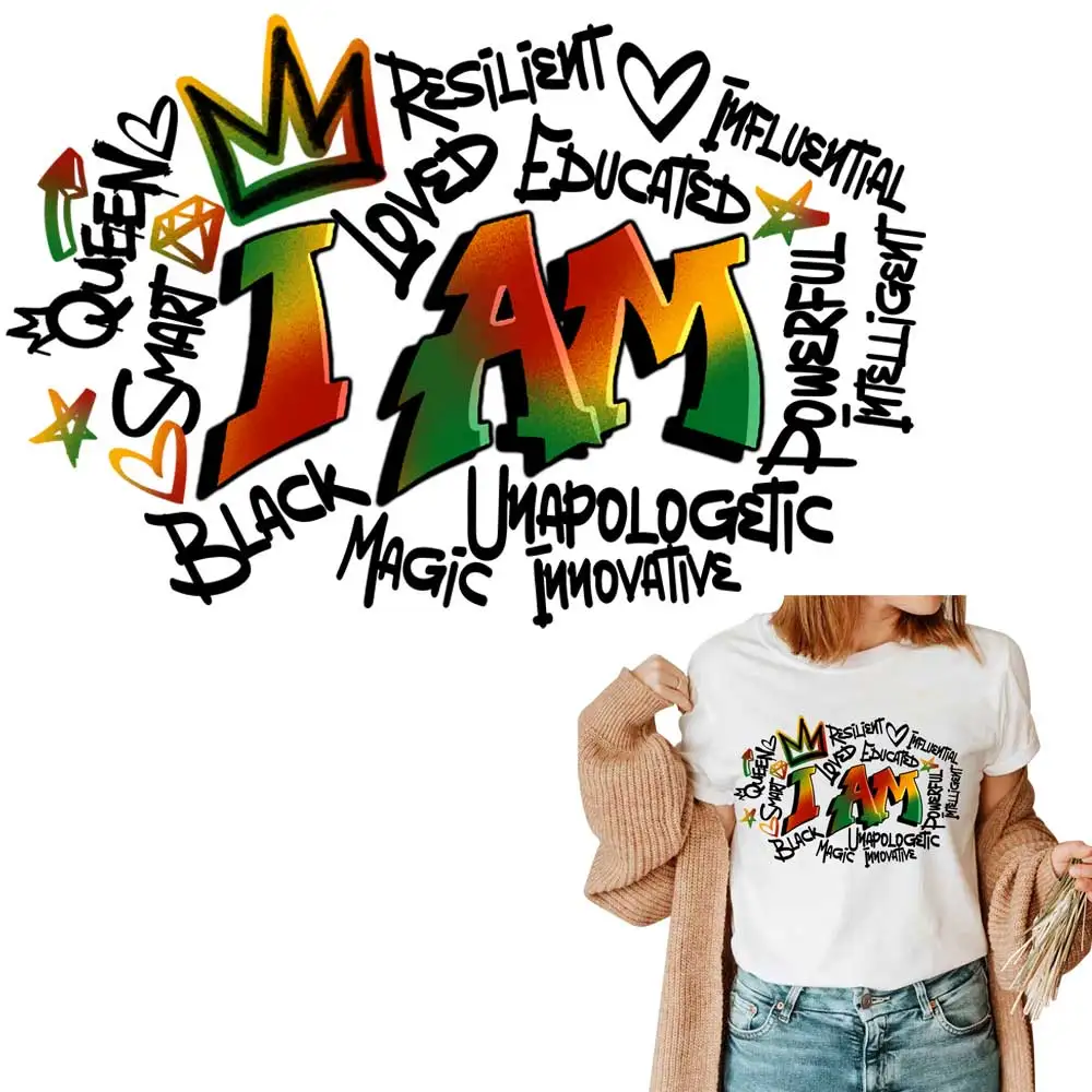 Juneteenth Woman Iron-on Transfer For Clothing DIY A-Level Washable T-shirts Thermal Stickers I Am Black Woman Patches Appliqued
