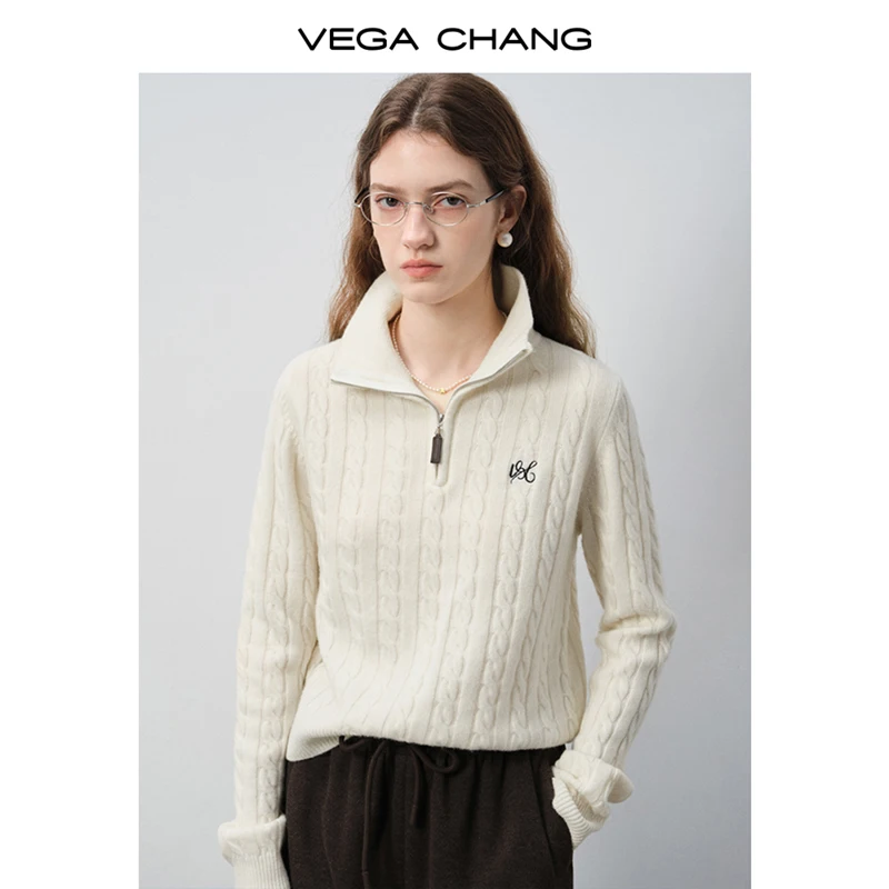 

Vega Chang New Autumn and Winter Women's Knitwear, Lazy Style Half-Zip Top [100% Wool]
