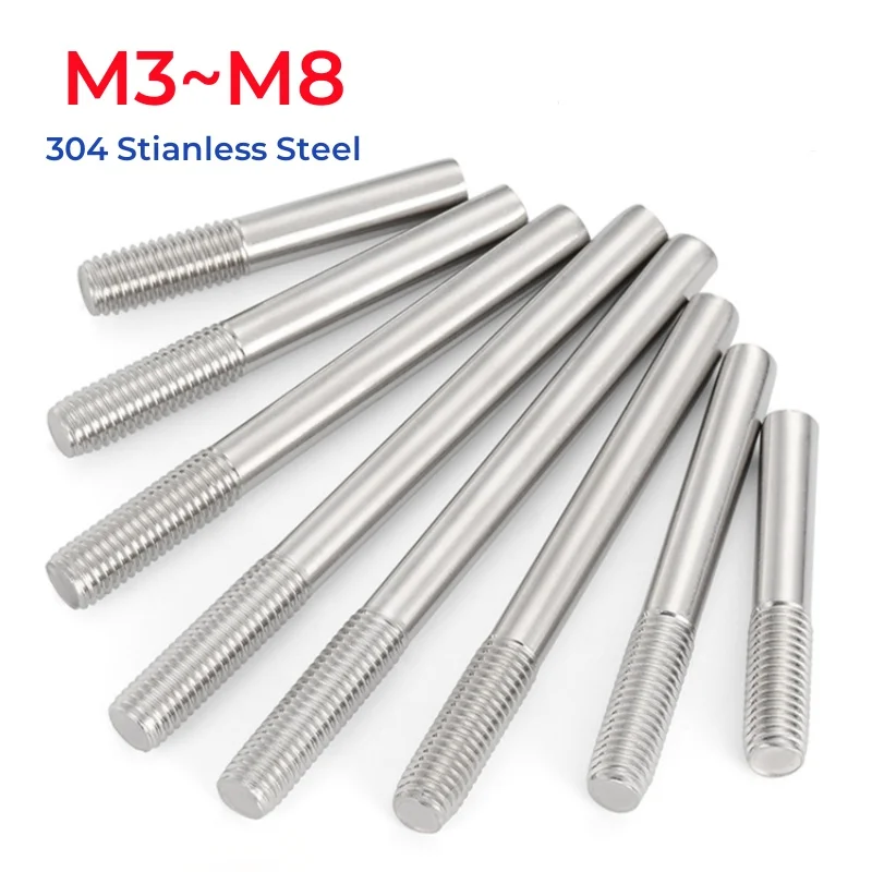 M3 M4 M5 M6 M8 304 Stianless Steel Single Threaded Rods Head Bolts Stud Extension Rod