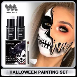 Halloween Black White Face Painting Kit Lasting Waterproof Color Smooth Draw Quick Dry DIY Body Art Painting Pigment Makeup Set