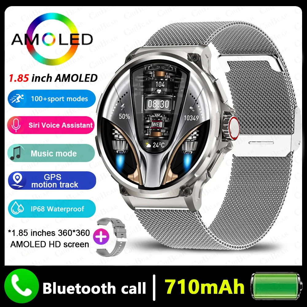 2025 Nieuwe 1.85 inch Smart Horloge Mannen Ultra 710 mAh Grote Batterij Bluetooth Oproep 400 + Horloge Gezichten Sport Outdoor waterdichte Smartwatch