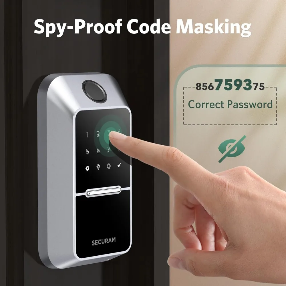 Fechadura de porta com impressão digital, fechadura de porta de entrada sem chave, fechadura com código, chave mecânica, fechadura sem chave, sem wi-fi, prata