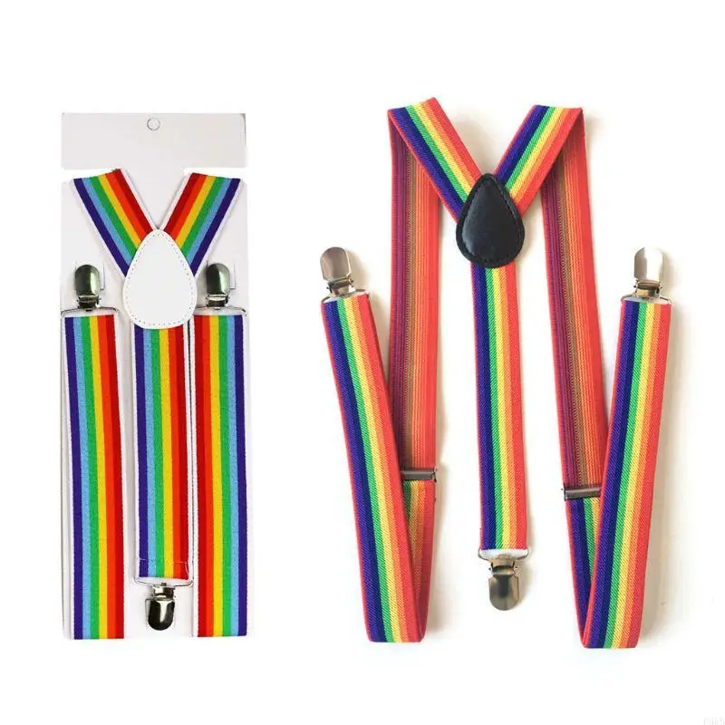 

P88B Children Rainbow Strap Clip Colorful Striped Baby Suspenders Belt Boys and Girls