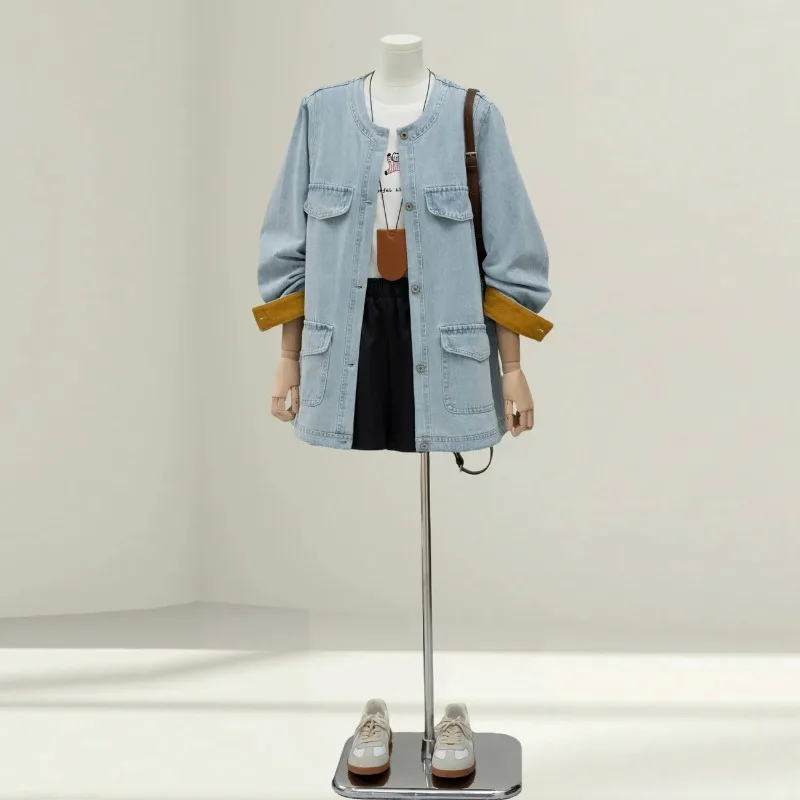 

Women Clothing Spring Autumn Fashion Korean Zipper Solid Color Polo Collar Cardigan Female Temperament Appear Thin Loose Coat