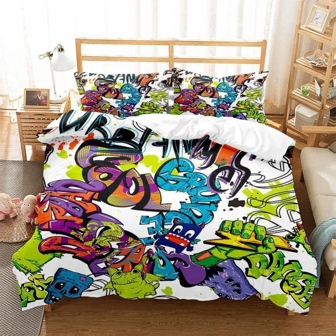 

Hippie Graffiti Bedding Set For Bedroom Soft Modern Bedspreads Comefortable Kids Duvet Cover Quilt Cover And Pillowcase