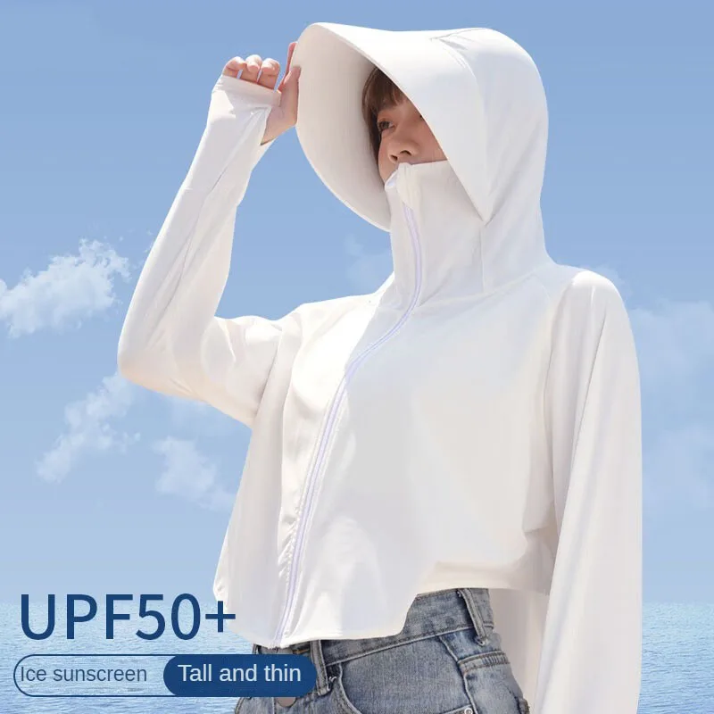 Ropa de protección solar para mujer, abrigo corto de seda de hielo Anti-UV, cortavientos para exteriores, chaqueta de protección solar de estilo clásico