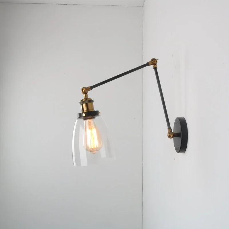 Creative Adjustable Glass Lamps Retro Industrial Wind Bedside Wall Lamp Restaurant Bar Cafe Living Room Background Lighting