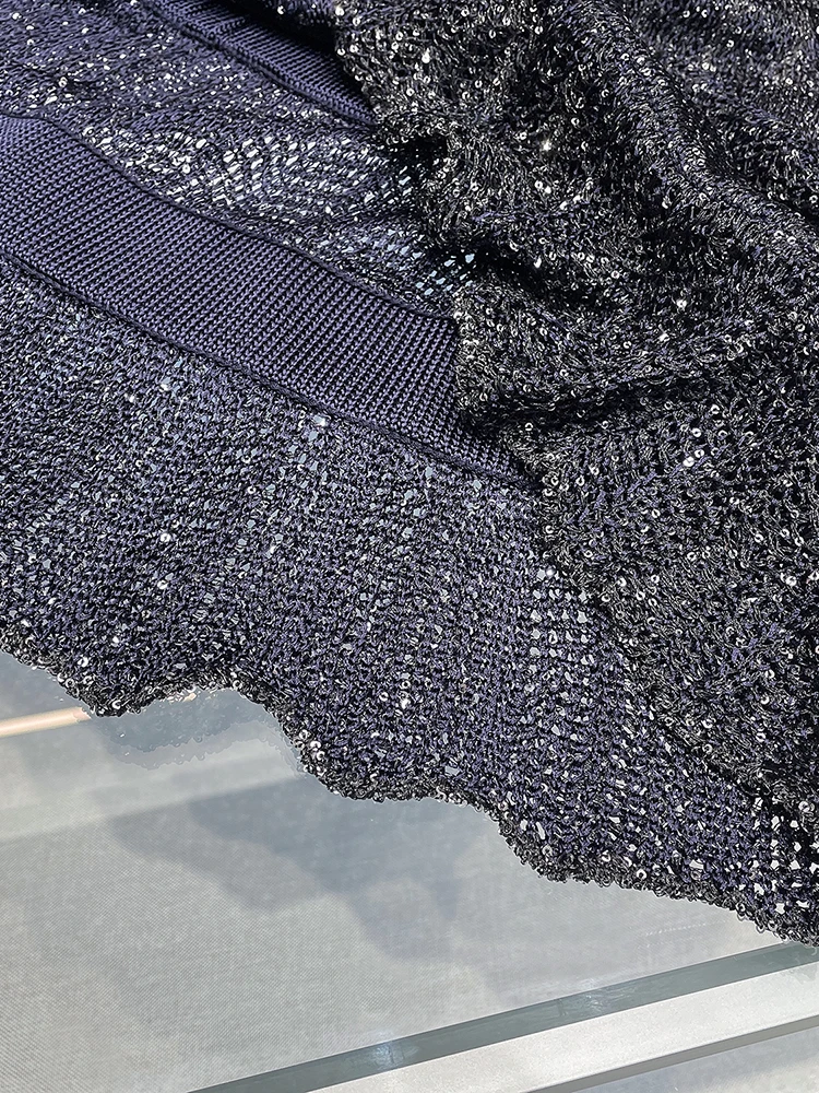 South Oil High-End Mujer Primavera Pequeña Fraance Sle Pesado Embelezado Lentejuelas Svel Tricotado Dr Fem Faion
