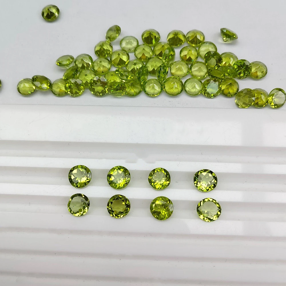 100% Natural Olivine Peridot Loose Stone Round Cut 5X5mm 0.5ct Gemstone ​for Earring Ring Necklace Jewelry Making Accessories