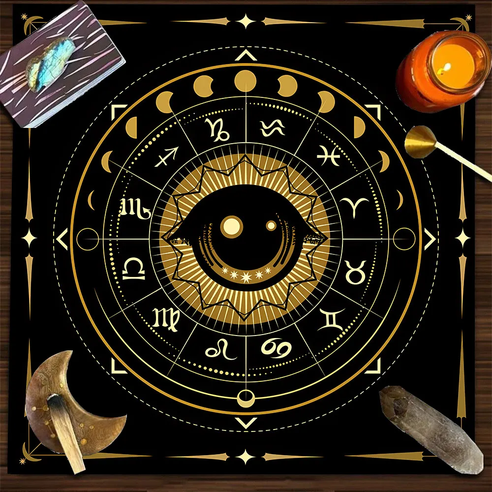 VIKAMA Zodiac & All-Seeing Eye Tarot Tablecloth, 6 Designs, Square Velvet Altar Cloth for Divination