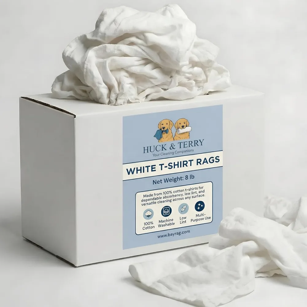 

White Cotton Cleaning Rags 18x18 Washable Lint Free Absorbent Bulk 8 Pounds for Kitchen Auto Paint Shop