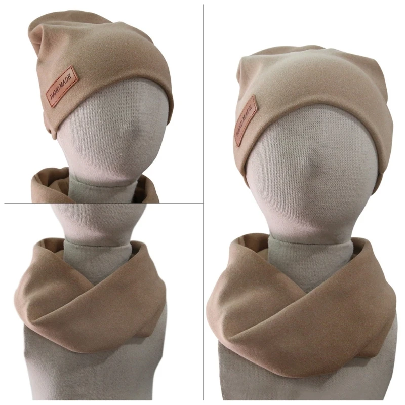 Faux Cashmere Hat with Scarf set Cute Practical Solid Color Child Cap with Neckerchief Comfortable for Newborn Kids Gift