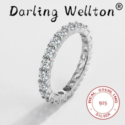 Luxurious Four-Prong Round Full Diamond Geometric Couple Ring For Women Original Sterling Silver Anniversary Gift Jewelry